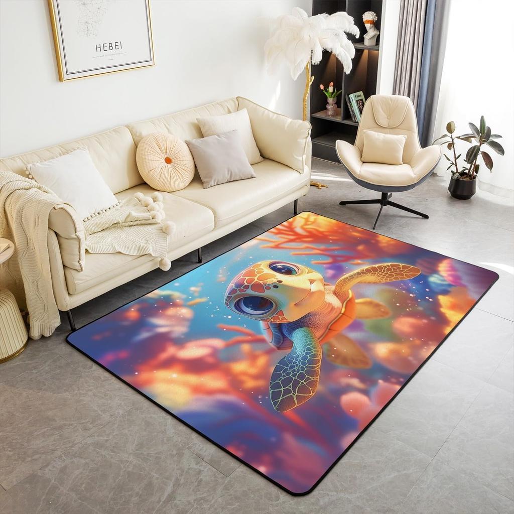 Ocean Themed Living Room Rugs for Bedroom Area Rug Octopus Decor Carpet for Boys Girls Teens Tentacles Indoor Floor Mat Black