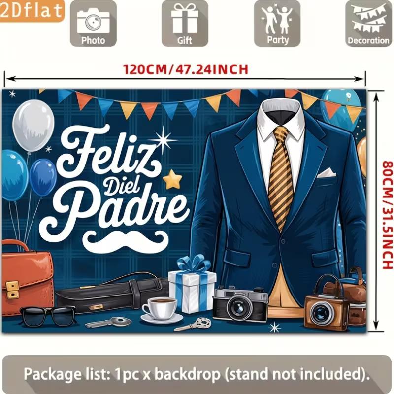 2D Feliz Día Padre Celebration Background, Suit & Camera Decor