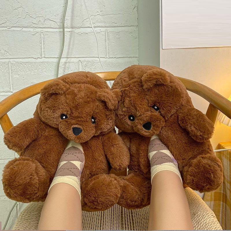 Funny Indoor Slippers Womens Winter Keep Warm Men Shoes Teddy Bear Non-slip Soft Slippes