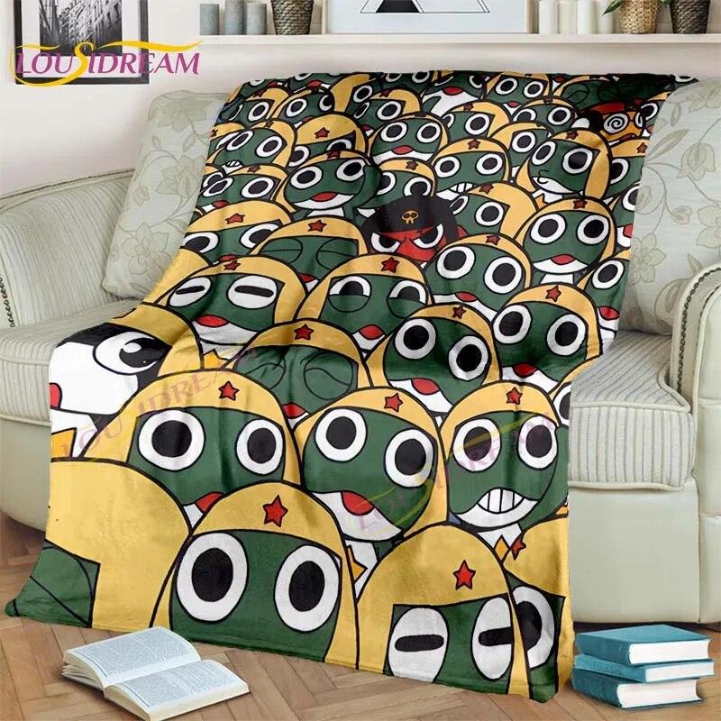 3D Cartoon Keroro Blanket Cute Frog Blanket Soft Lightweight Flannel Blanket for Living Room Bedroom Sofa Travel Camping Blanket