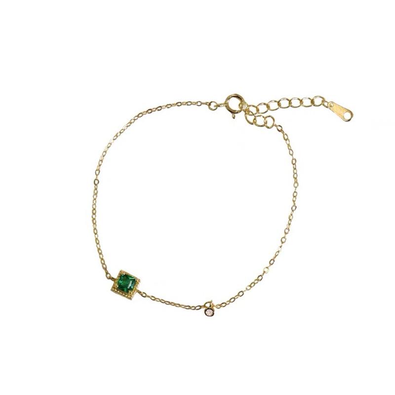 S925 Sterling Silver Plated 14K Gold Emerald Zircon Thin Bracelet Simple Women's Square Sugar Ins Light Luxury All-Match Special-Interest Design