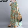 DIMANAF платье больших размеров женское 2023 новые летние стильные зеленые платья свободные платья с круглым вырезом и цветочным принтом новые