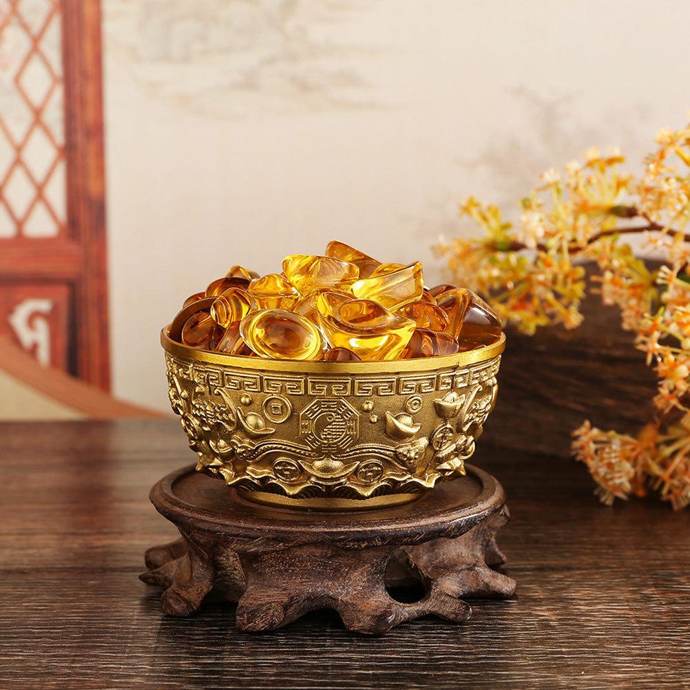 Brass Fortune Treasure Basin Bright Golden Tone Decorative Offering Bowl Home Office Desktop Tabletop Decoration