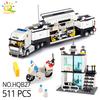 HUIQIBAO City Police Station Building Blocks Prison Truck Helicopter Boat with Policemen Construction Bricks Toys for Children
