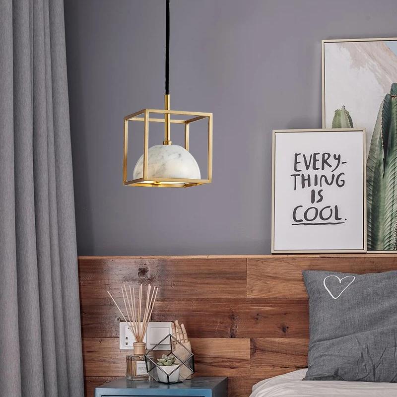 Современные минималистские подвесные светильники для спальни, ресторана, скандинавского искусства, с одной головкой, мраморные, медные, подвесные светильники для бара, украшения