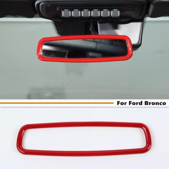 For -2024 Ford Bronco ABS Red Interior Inner Rearview Mirror Trim Ring Cover