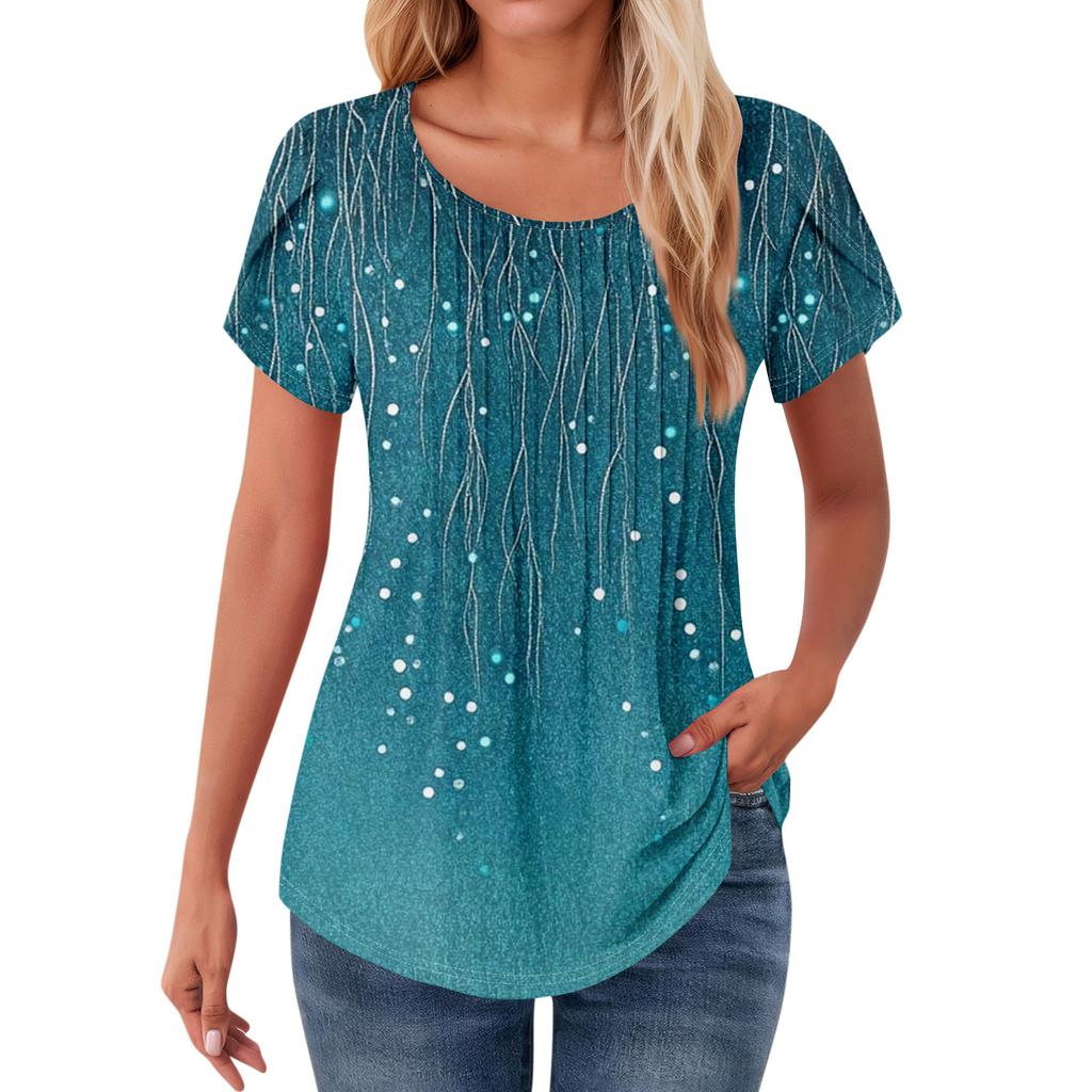 Womens Tops Petal Short Sleeve Summer Round Neck Shirts Floral Printing Blouses For Women Dressy Casual