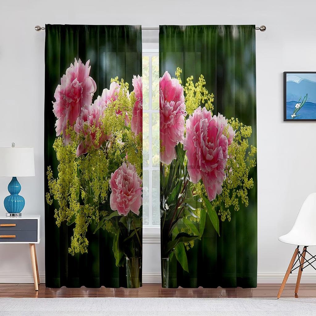Розовый пион с цветочным принтом, весенние акварельные прозрачные шторы из вуали для гостиной, спальни, кухни, оконные шторы, шифоновые тюлевые шторы