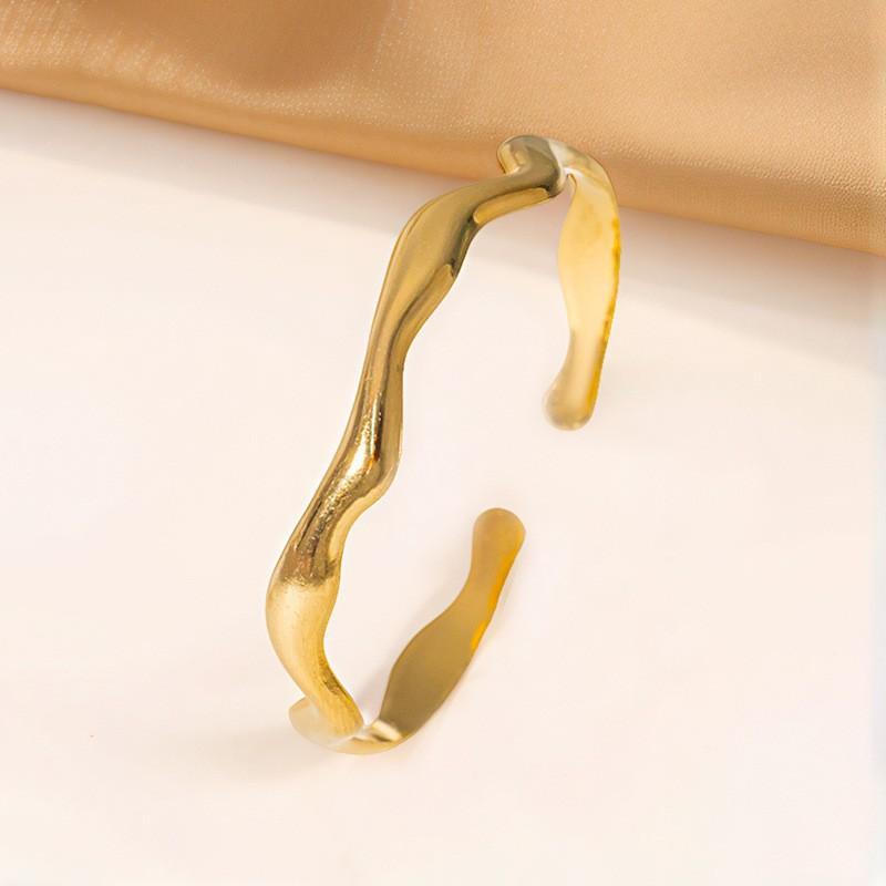Irregular Wavy Open Cuff Bracelet Women Titanium Steel Gold Or Tone Lightweight Luxury Style