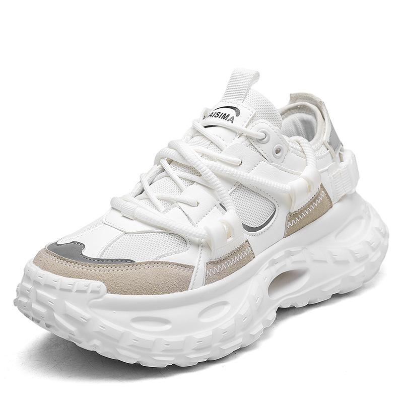 Модные мужские белые кроссовки 2025 Новая мода Шнуровка Сетчатые дышащие кроссовки для бега Удобные Нескользящие Увеличение роста Повседневная обувь