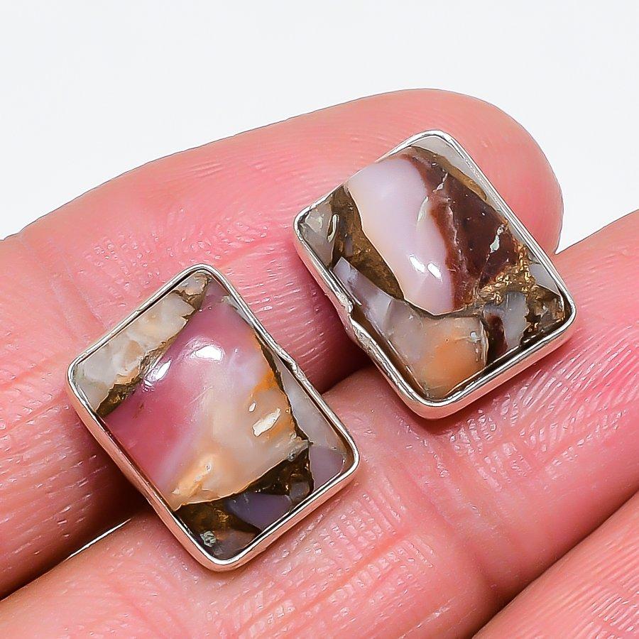 Copper Pink Opal Gemstone 925 Sterling Silver Jewelry Earring 0.59" KJ-686