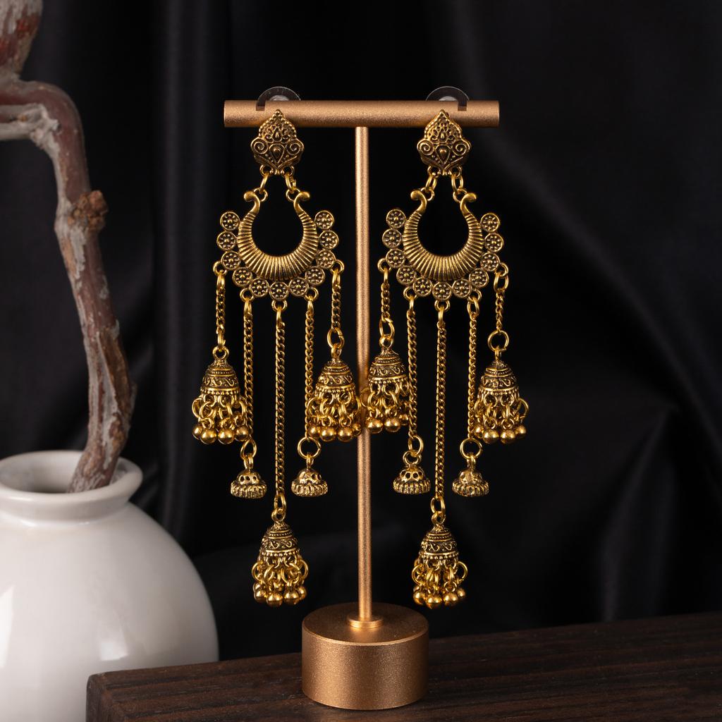 Vintage Bohemian Elegant Bell Long Fringe Earrings Stylish Statement Accessories for Women Summer