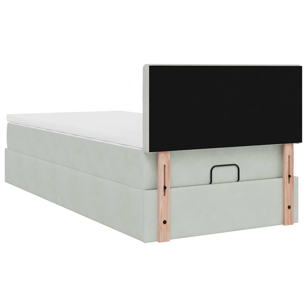 Ottoman Bed with Mattress & LEDs Light Grey 90x190 cm Velvet