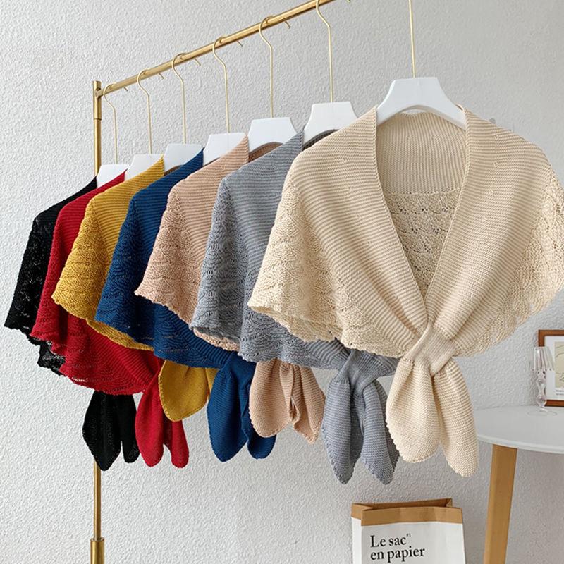 Women Knitted Warm Shawl Plain Neck Guard Scarves Solid Color Blouse Shoulders Fake Collars Summer Air-Conditioning Outer Tower