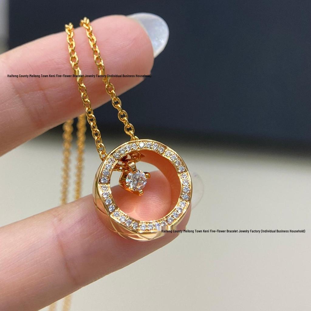 18k Gold Ice Moon & Bean Pendant Necklace Set with Diamond Pattern Choker