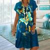 Summer Fashion V-neck Dress Ladies Short Sleeve Pearl Butterfly Printed Dress Loose Casual Dress for Women