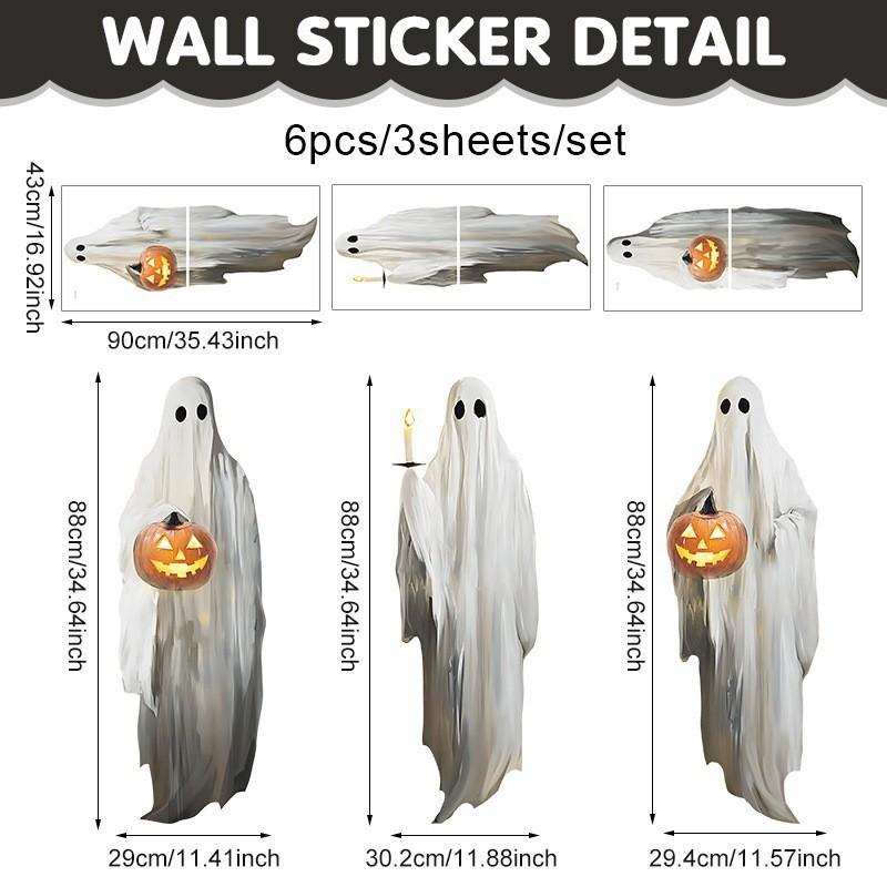 Halloween Lantern Ghost Wall Sticker Horror Bat Self-Adhesive PVC Sticker Holiday Party Decorative Window Sticker