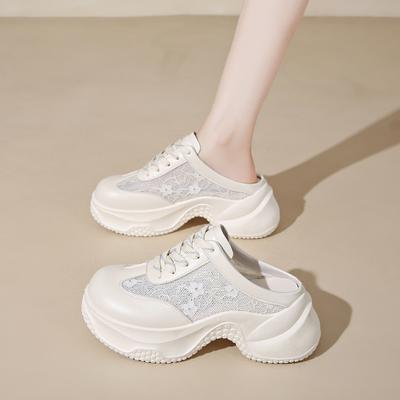 Модные мюли CRLAYDK для женщин, домашние танкетки, слипоны, шлепанцы с кружевной спинкой, лоферы для ходьбы, увеличение роста, повседневные женские шлепанцы