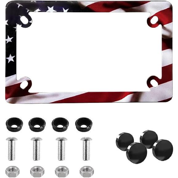 Carbon Fiber Motorcycle License Plate Frame - ATV UTV Scooter Moped Tag Frames Holder, 4 Holes Stainless Steel Rust Proof License Plate Frame for