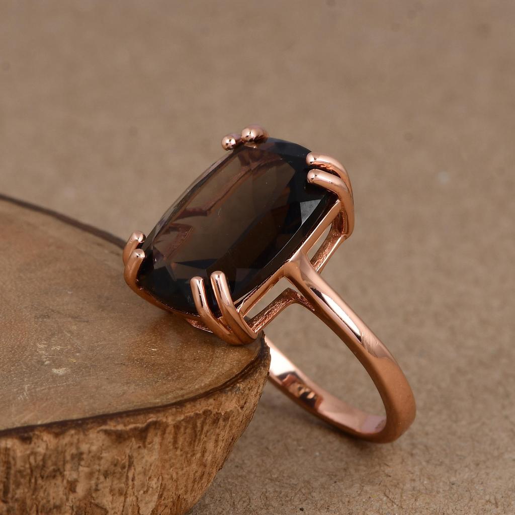 Attractive Rose Gold Smoky Quartz Gemstone Ring, 925 Silver Prong Set Ring, Handmade Jewelry For Women, Trending For Gift, Anniversary Gift For Wife