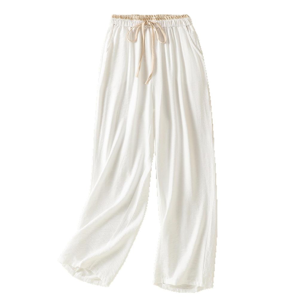 2025 лето новые легкие и дышащие однотонные хлопково-льняные прямые брюки женские литературно-художественный стиль кулиска эластичная талия повседневные