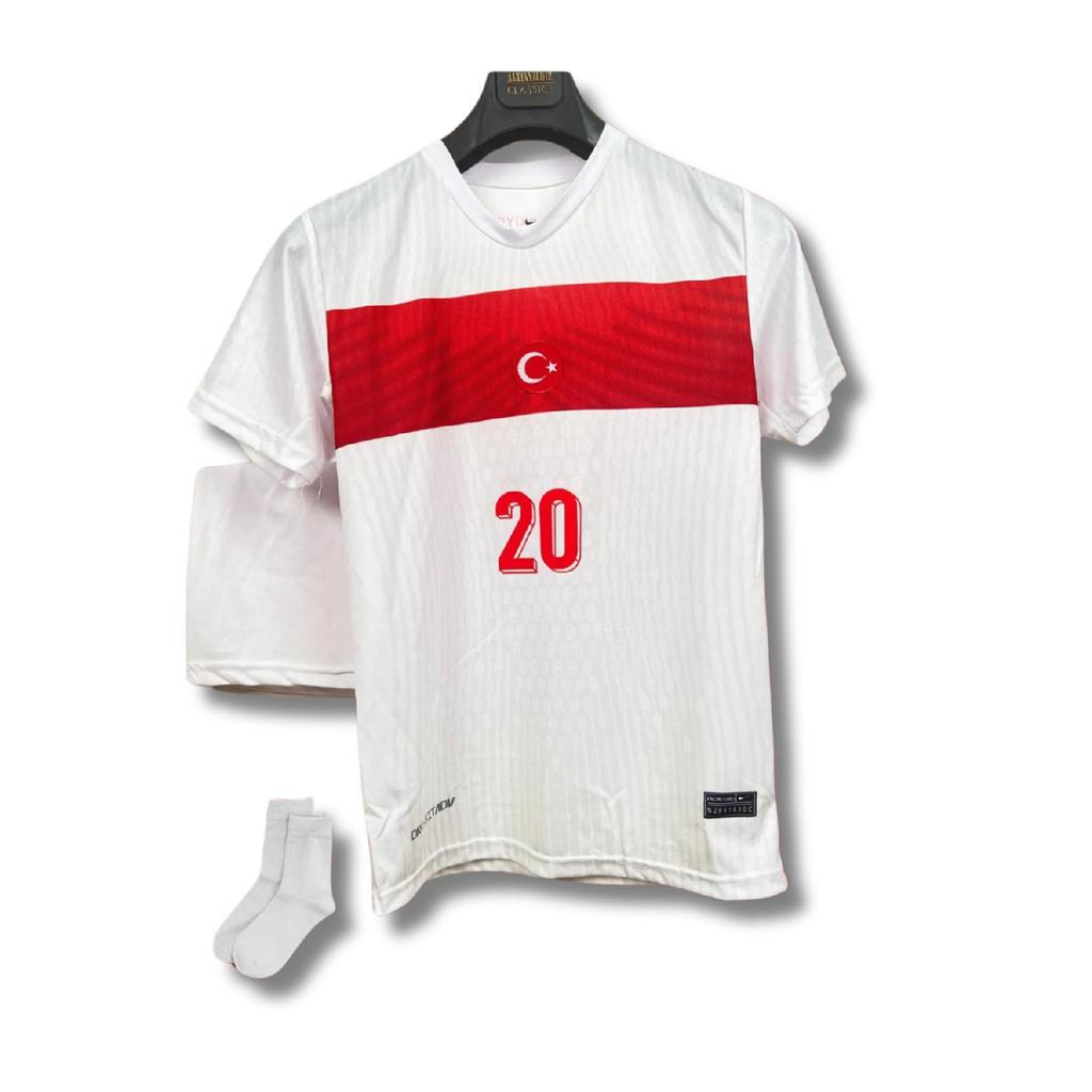 Trkiye Euro2024 Ferdi Kadolu White Kids Football Jersey (jersey-shorts-socks-wristband) Set Of 4