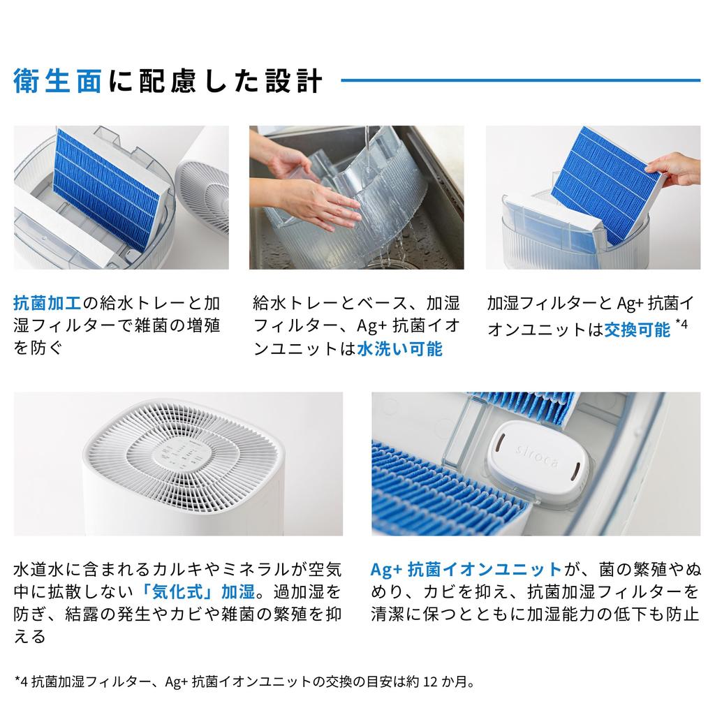 Увлажнитель воздуха Shiroka с испарительным эффектом, поддон для подачи воды, регулируемая подача воды, антибактериальный режим увлажнения с ионами, 4 режима таймера выключения, подходит для всех