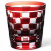 Mizukage Kiriko Rocks Glass Checkered Current Model J-kitchens Cup, 85xH90mm, 260cc, Pattern, Red, Bisho,