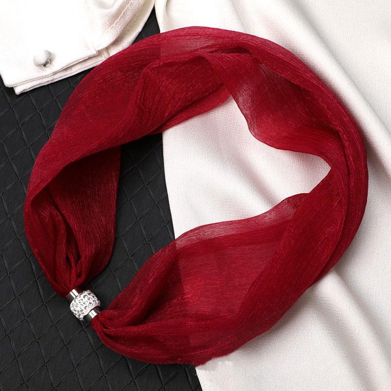 1 шт. Магнитная застежка Текстура Однотонный Универсальный шарф Модные тканевые аксессуары Тонкая версия Шифоновая пряжа