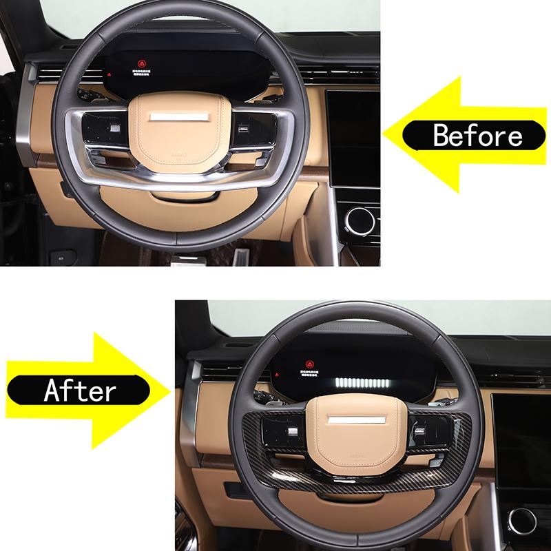 ABS Carbon Fiber Car Interior Steering Wheel Decorative Frame Cover Trim For Land Rover Range Rover Vogue L460 2023 