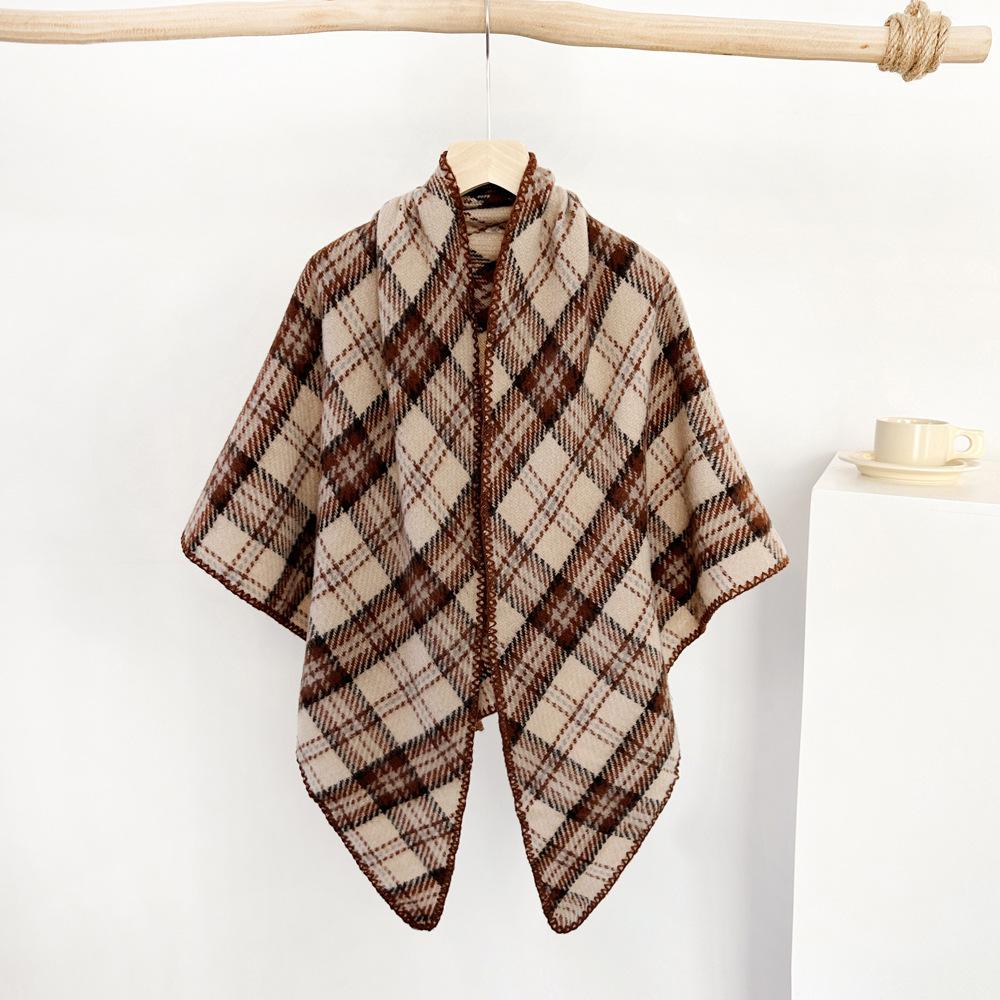 New Triangular Scarf Ralph Old Money Style Maillard Shawl Scarf Women's Winter Coffee Colored Scarf Plaid Shawl
