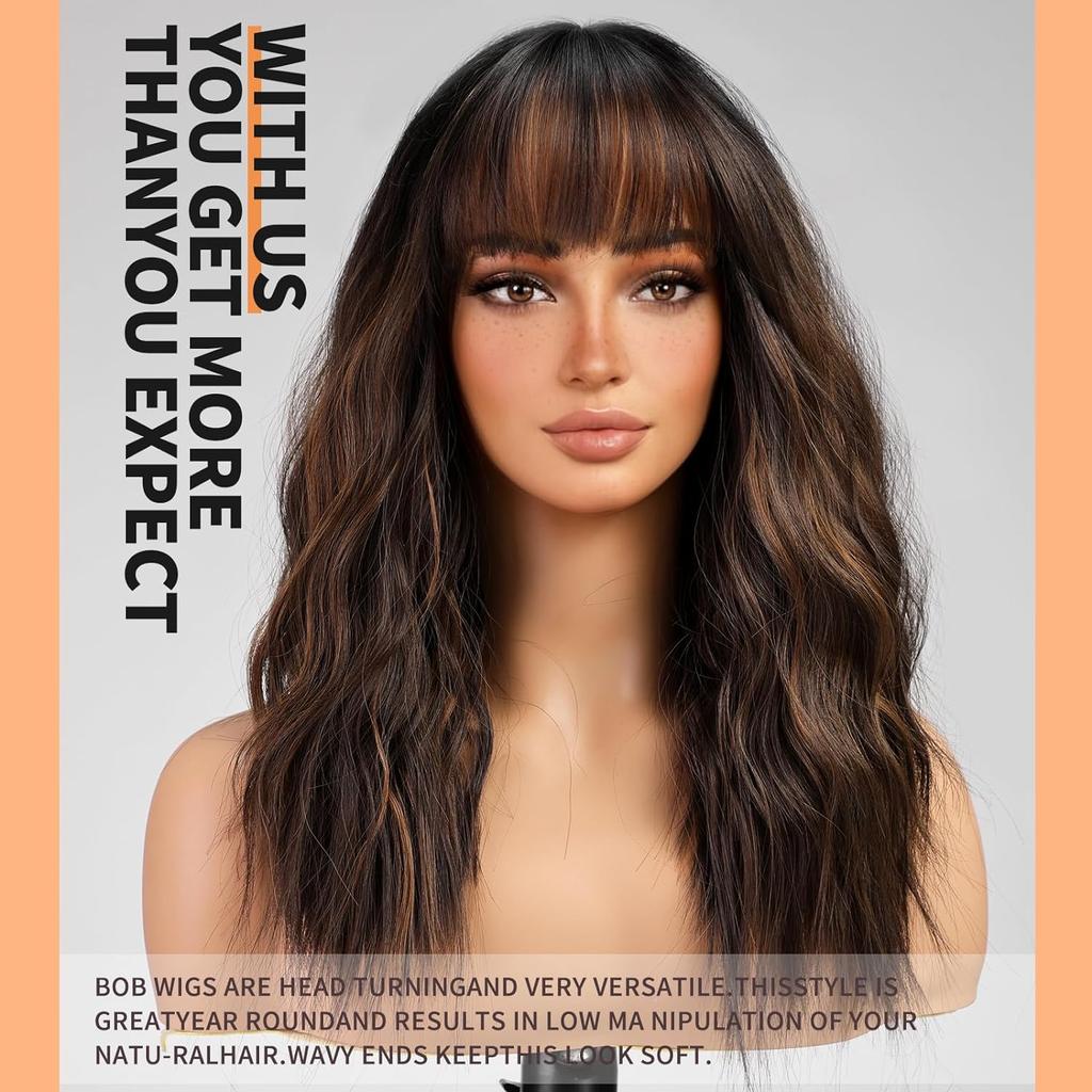 Curly Bob Wig with Bangs Short Wavy Wigs for Women Bob Style Synthetic Heat Resistant Bob Wigs