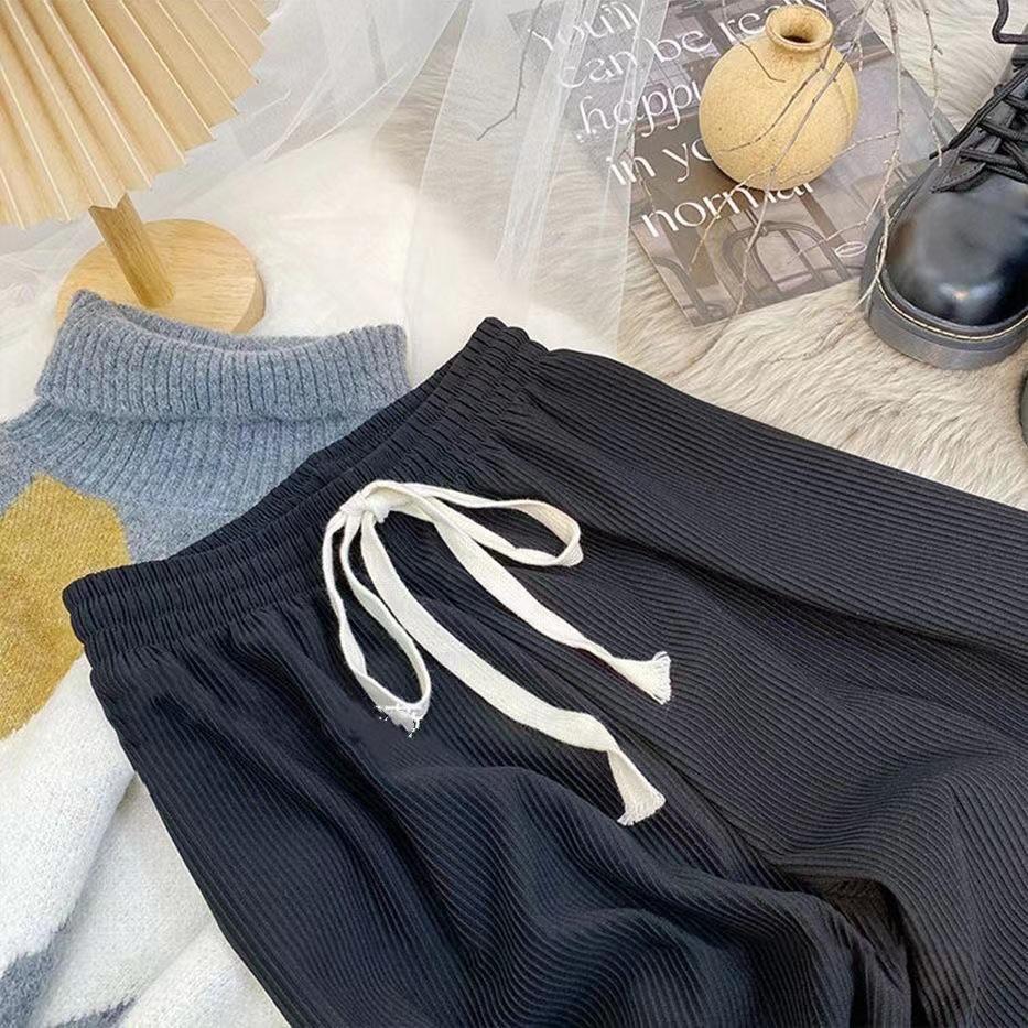 Высококачественные женские брюки с широкими штанинами и узором «змеиная кость» — новинка весны, высокая талия, завязка на шнурок, прямой драпированный повседневный стиль