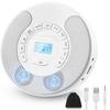 Portable CD Player with Stereo Dual 1500mAh Rechargeable Language Learning Repeat Double Speed Headphone White Speakers, Built-in Battery, Function,