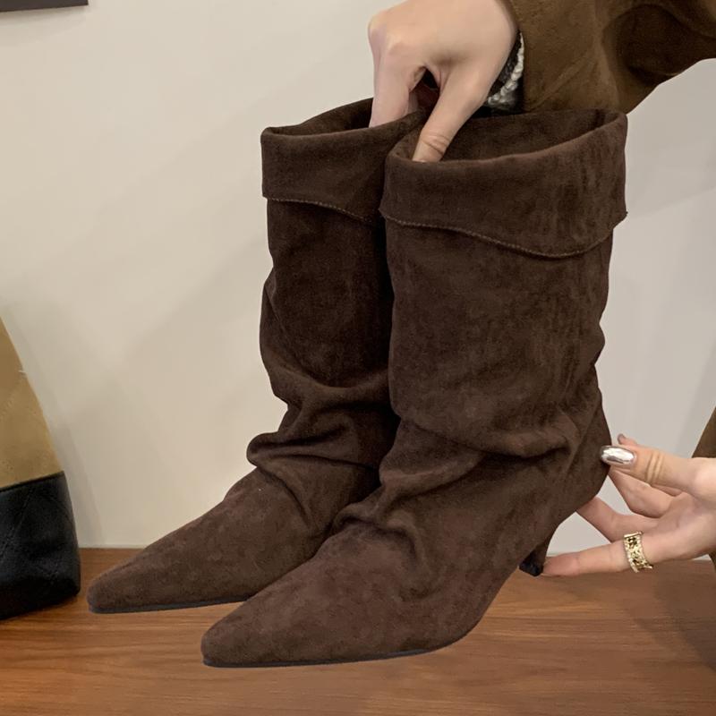 Modă Eilyken Iarnă Vintage Margine Întoarsă Botine Glezna Femei Designer Vârf Ascuțit Toc Subțire Mic Pantofi Scurți Botas Zapatos De Mujer