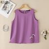 ZANZEA Womens Summer Casual Round Neck Sleeveless Tank Tops