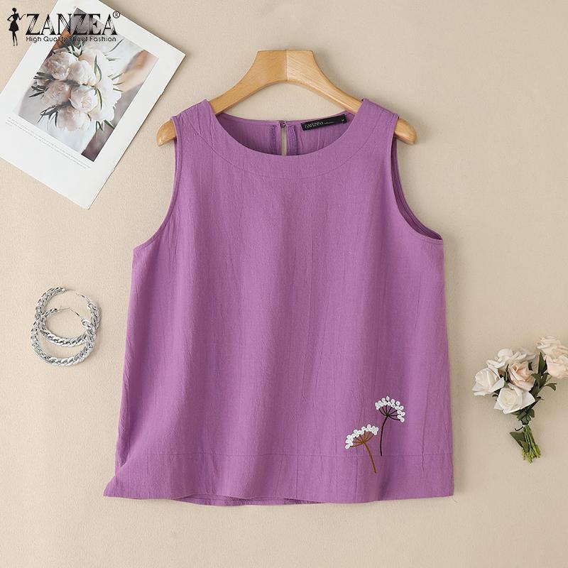 ZANZEA Womens Summer Casual Round Neck Sleeveless Tank Tops