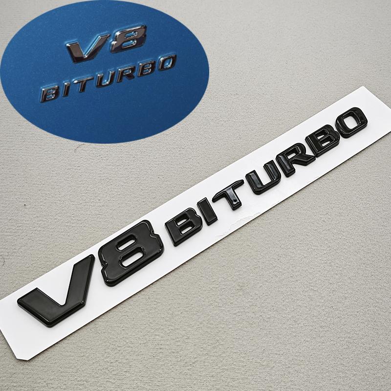 Chrome V8 BITURBO 3D ABS Fender Badge Side Emblem Decal Fit Mercedes Benz AMG C63 E63 G63 G500 Car Styling Sticker PQ7
