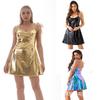 Womens Shiny Metallic Mini Dress Sexy Sleeveless Spaghetti Strap A-Line Dress for Disco Party Club