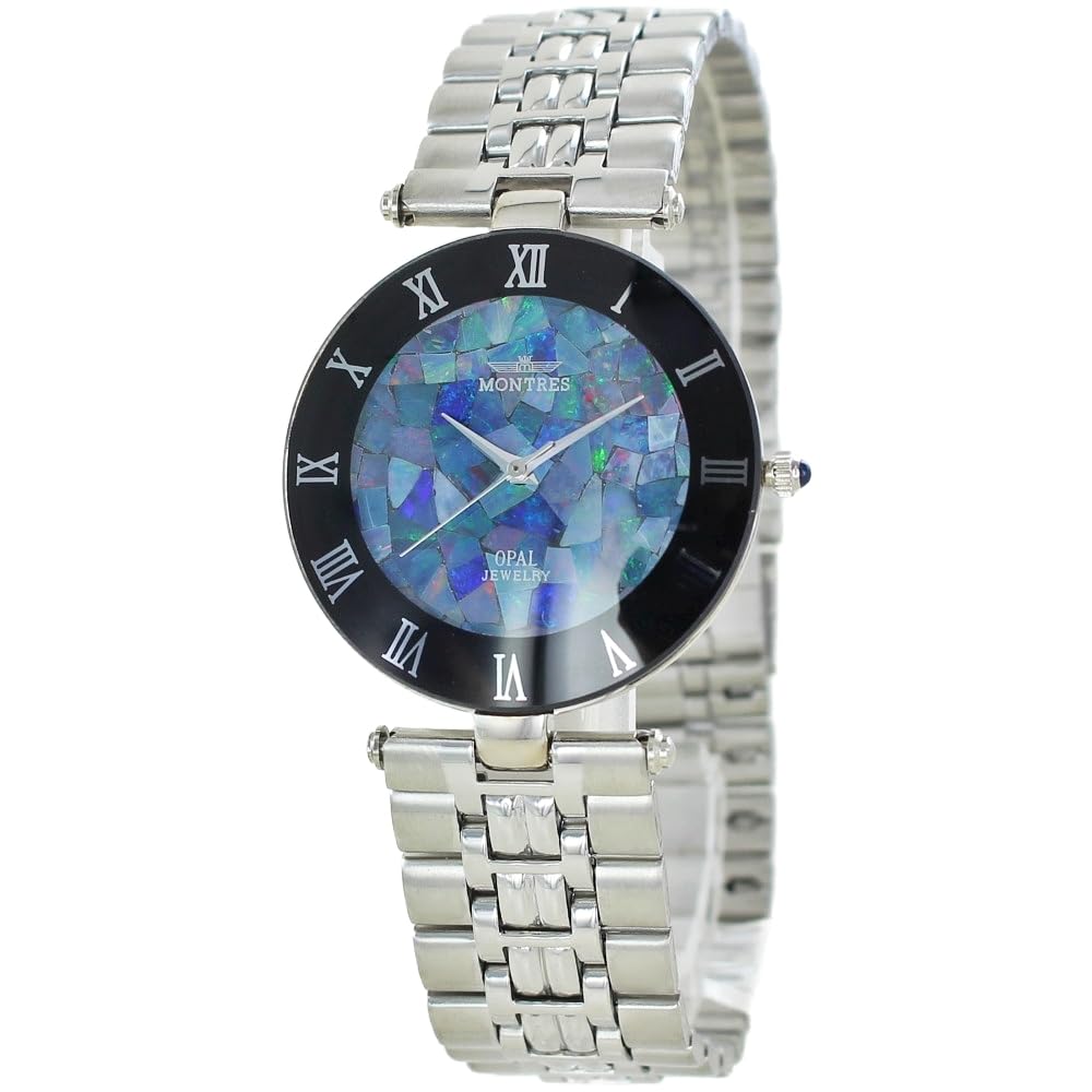 Пара часов Коробка для хранения часов Соответствующая пара часов Натуральный камень Синий опал Браслет из нержавеющей стали [Montress] Мужские Женские MS-003G-SS-pea []