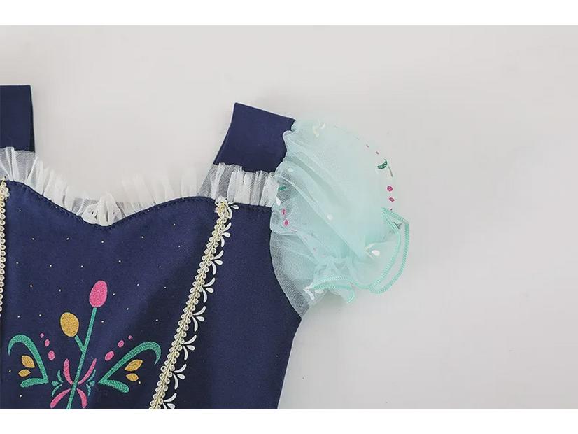 Girls' Ballet Dance Costume - Hidden Button, Open Crotch, Cross-Border Printed Mesh Dress for Performances, Princess Anna Style.