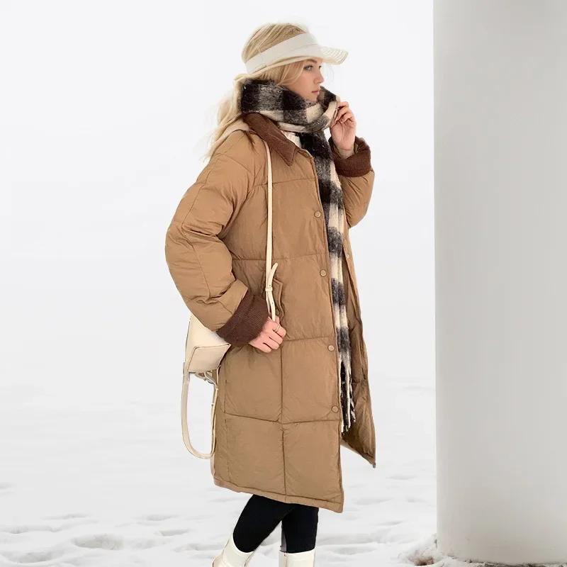 Новая зимняя женская куртка из хлопка с лацканами, повседневная длинная парка, пальто, демисезонная куртка, женское зимнее пальто