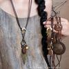 Ожерелье с перьями женское богемный этнический стиль двойное многослойное длинное цепочка для свитера аксессуары