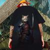New Men's T-Shirt 3d Samurai Cat Short Sleeve T-Shirt Summer Casual Oversized T-Shirt For Men Quick Drying Casual Tees Tops 2024