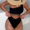 Women's Swimsuit Black One Shoulder Sexy High Waist Bikini Tankini Beachwear Bathing Suits