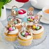 24 DIY Disposable Cupcake Plug Decorations - Easter Party Cake Flags with Cute Gnome Flower Basket Dessert Desk Plugins