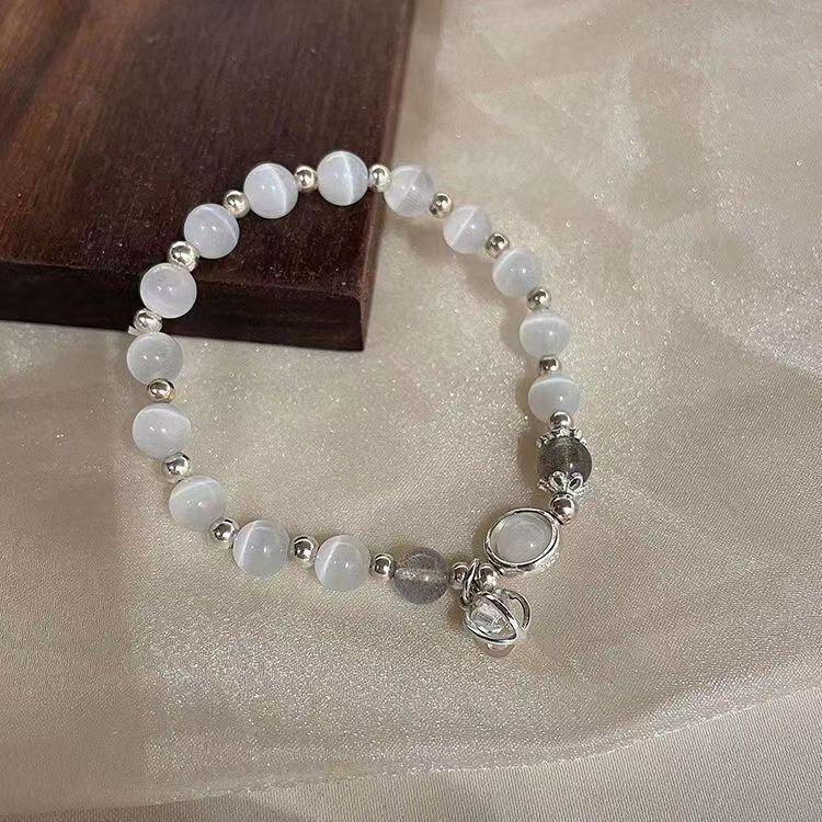 Браслет из белого лунного обсидиана для девочек - модный подарок для подруг