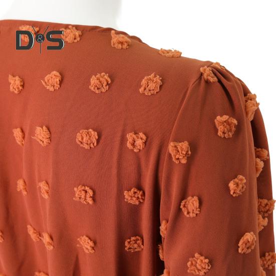 Women Spring Fall Dress Dot Applique Solid Color V Neck Belted Tight High Waist A Line Irregular Ruffle Hem Bohemian Flowy Wedding Party Maxi Dress