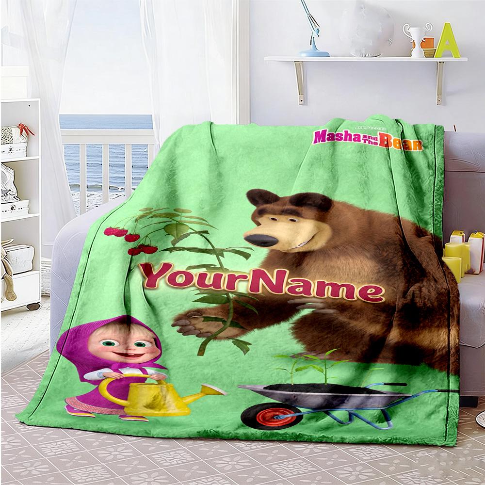 Masha Bear Customize Text Blanket Throw Personalized Blanket Comfortable Throw For Sofa Chair Nap Bedding for All Occasions