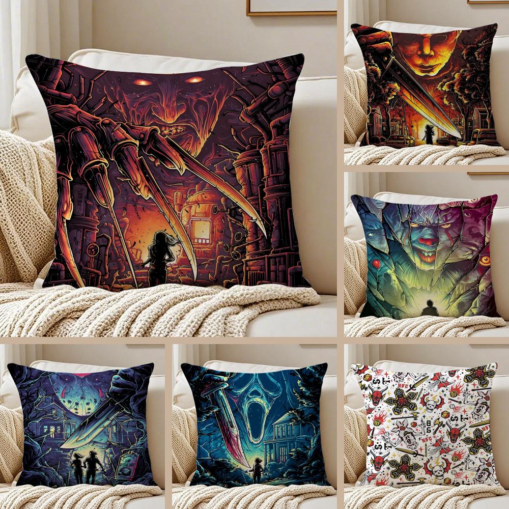Dark style artistic illustration HHalloween Cushion Cover Pillowcase Antidustmite Invisible Zipper Short Plush Sofa Cushion